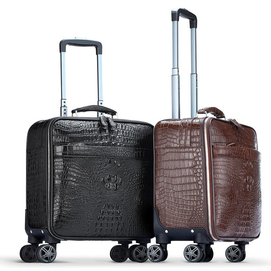 Men’s Genuine Leather Crocodile-Print 18″ Carry-On Luggage Trolley
