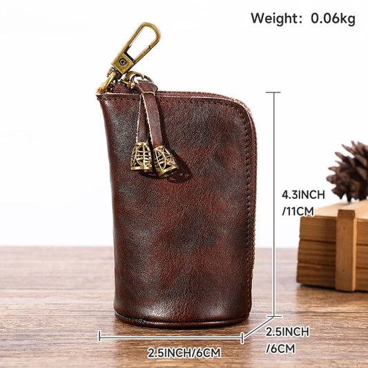 Leather Zipper Coin Purse – Mini Vintage Wallet for Men
