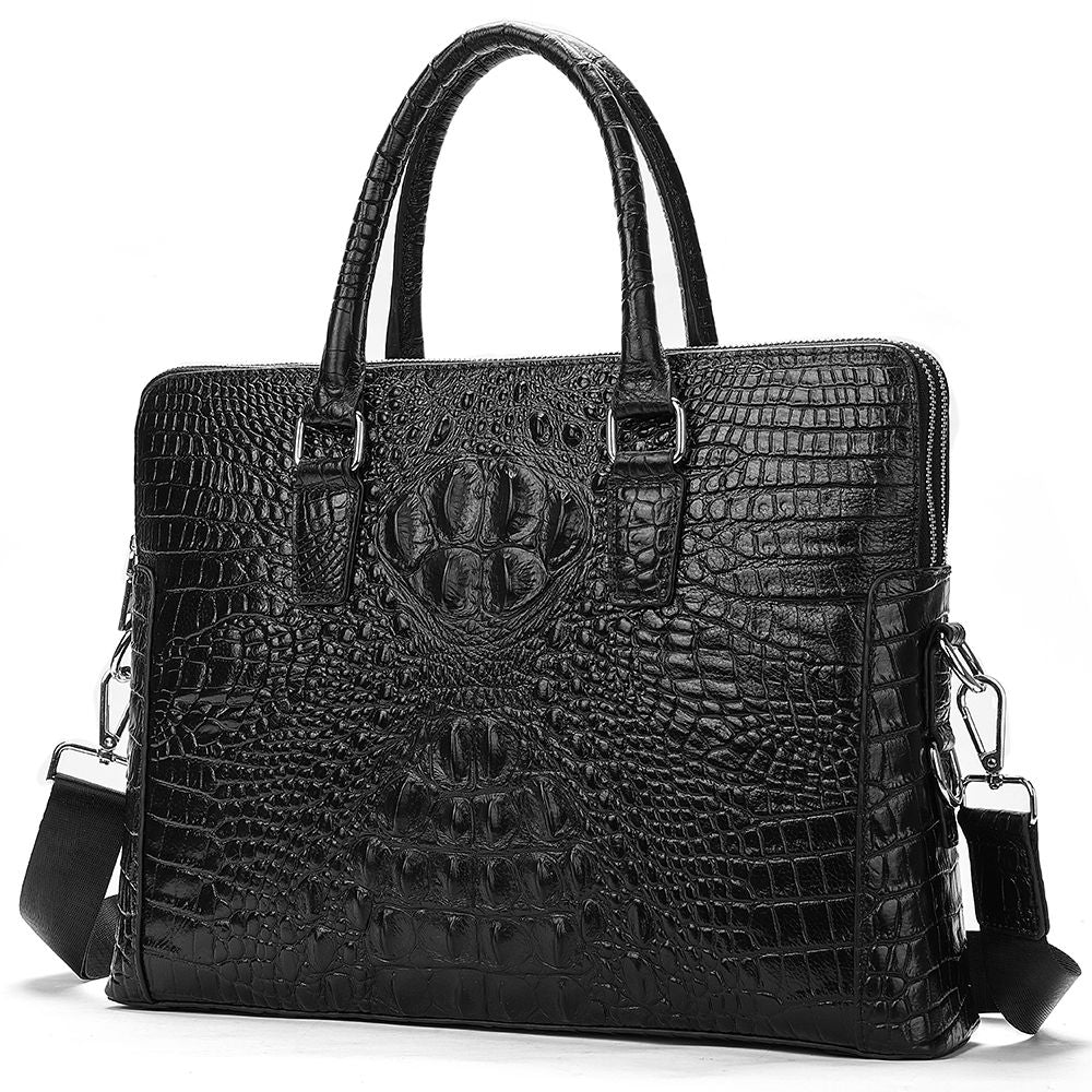 Men’s Crocodile Texture Genuine Leather Laptop Briefcase – Waterproof Business Messenger