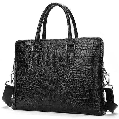 Men’s Crocodile Texture Genuine Leather Laptop Briefcase – Waterproof Business Messenger