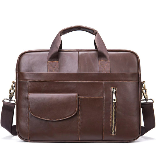 Men’s Genuine Leather Laptop Bag – Business Executive Briefcase & Messenger Bag for 15.6" Laptop