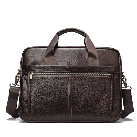 Men’s Leather Office Briefcase – 14″ Laptop & Document Messenger Bag for Business