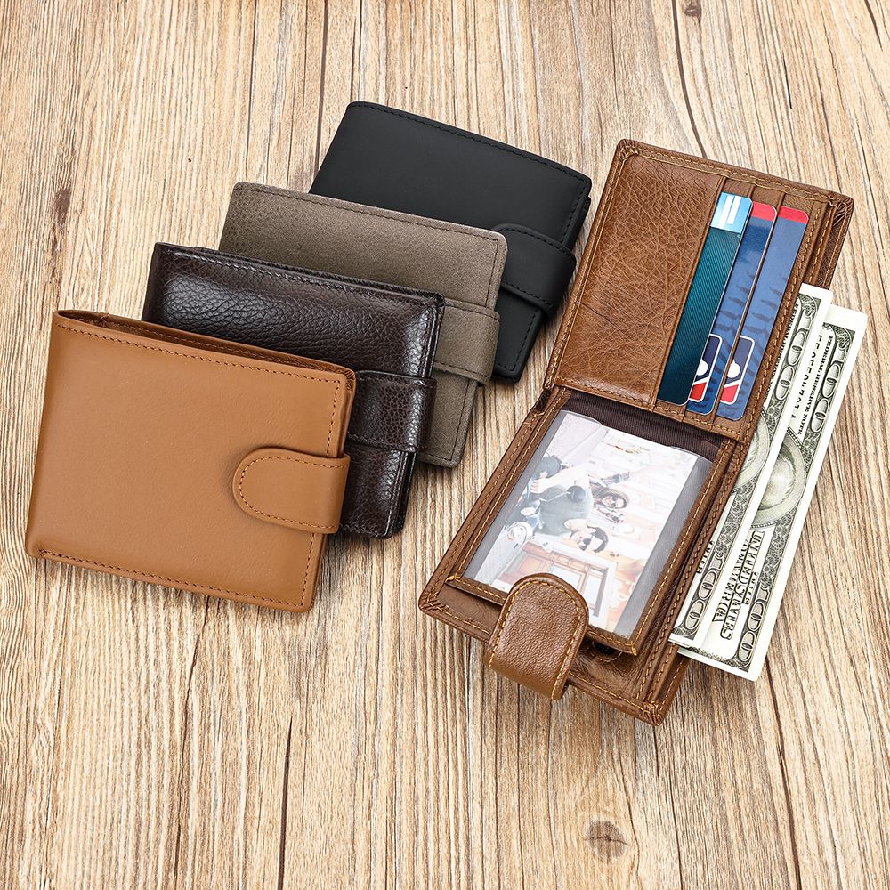 Men’s Leather Short Bifold Wallet with Coin Pocket – Genuine Cowhide Slim Purse