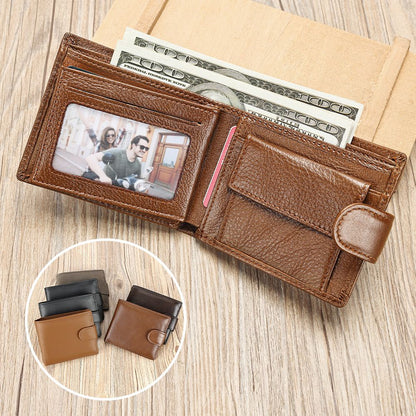 Men’s Leather Wallet with Front Coin Pocket & ID Window – Slim Bifold Style