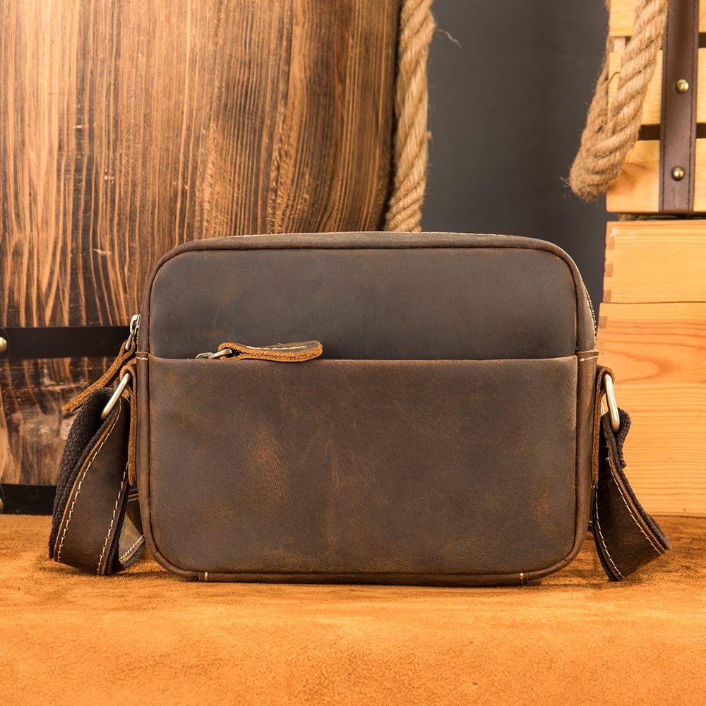 Men’s Vintage Crazy Horse Cow Leather Crossbody – Classic Shoulder Messenger