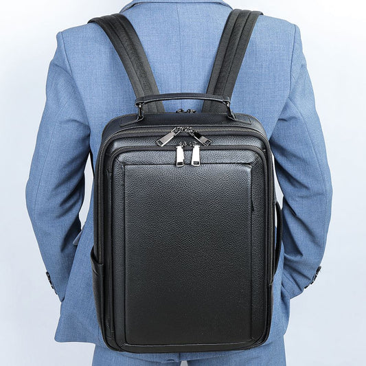 Modern Genuine Leather Business Laptop Backpack – 15″ Expandable Travel & Work Bag