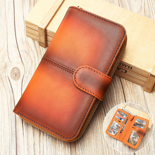 RFID-Blocking Genuine Leather Long Wallet – Large Capacity Card Holder