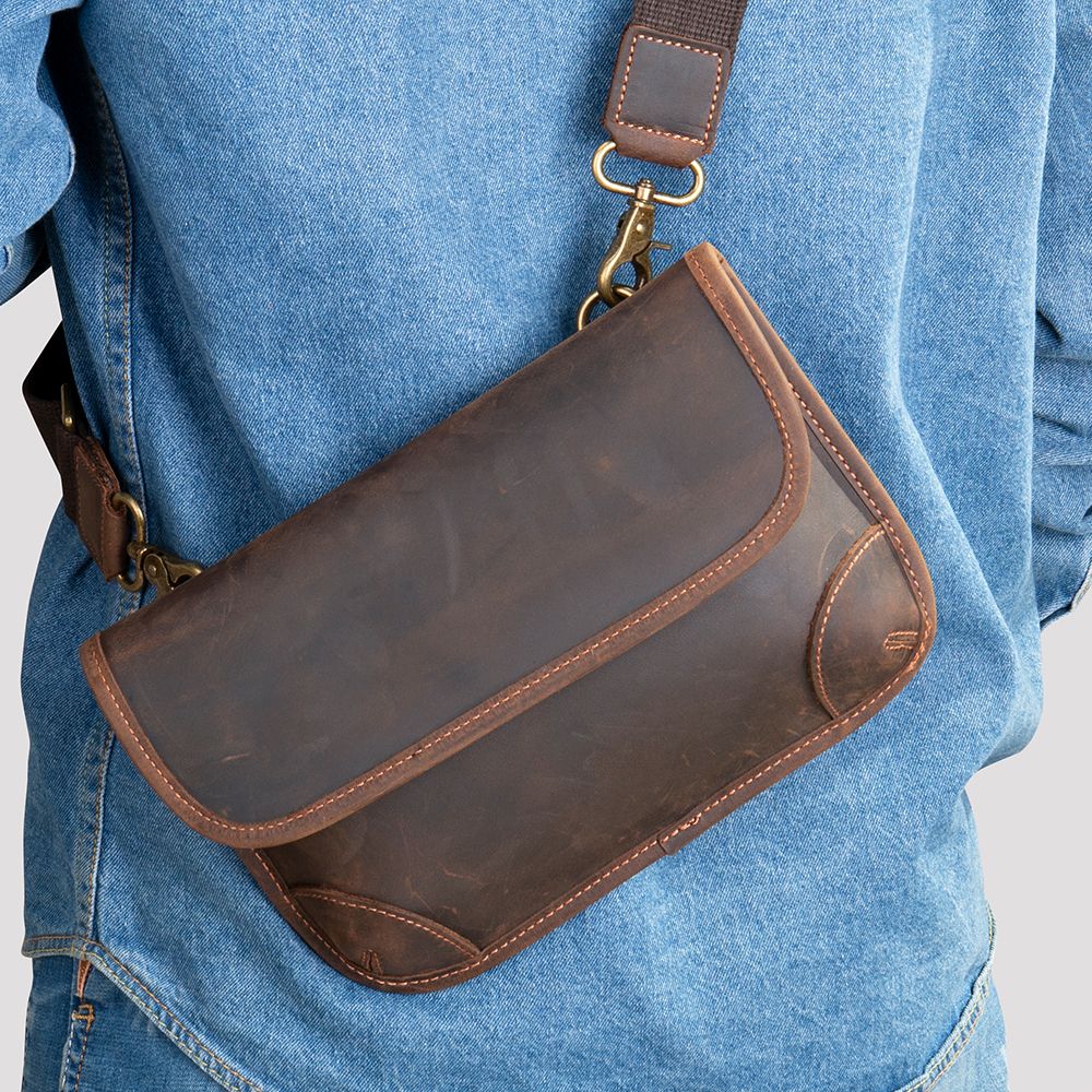 Retro Crazy Horse Cow Leather Square Bag – Men’s Vintage Crossbody Pouch