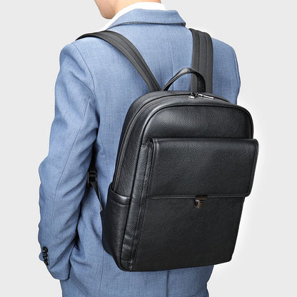 Sleek Leather Laptop Backpack – Compact Design for Work, School & Travel