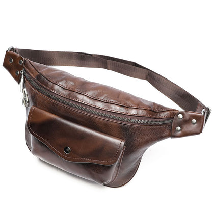 Unisex Genuine Leather Vintage Sports Fanny Pack Chest & Waist Sling Bag