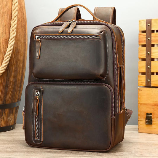 Urbanex Crazy Horse Cow Leather 16-Inch Laptop Backpack – Men’s Large Capacity Travel Backpack