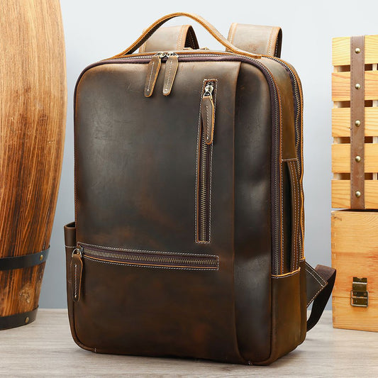 Urbanex Full Grain Cow Leather Travel Backpack – Waterproof, Large-Capacity Laptop Rucksack