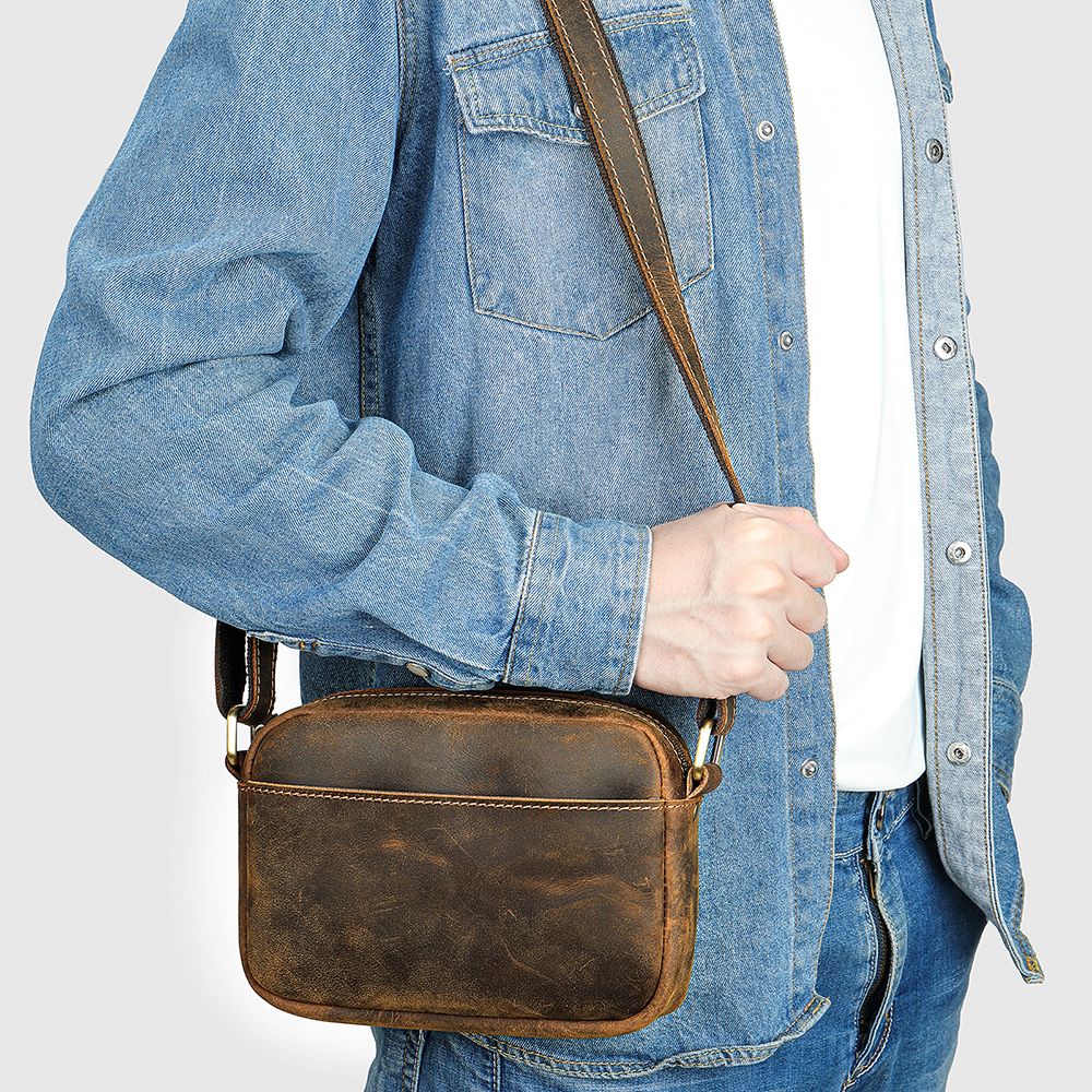 Vintage Crazy Horse Cow Leather Crossbody Sling – Men’s Chest & Travel Bag