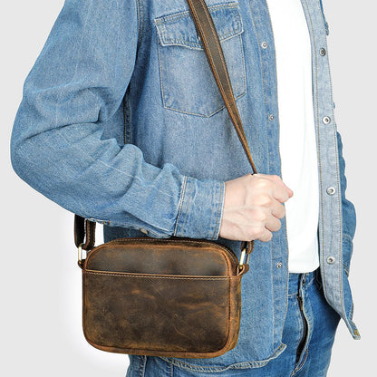 Vintage Crazy Horse Cow Leather Crossbody Sling – Men’s Chest & Travel Bag