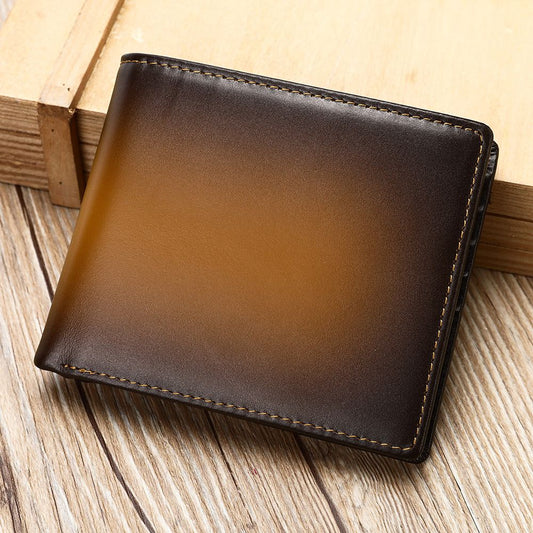 Vintage Short Bifold RFID Anti-Theft Wallet – Genuine Leather for Men