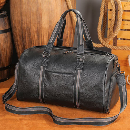 Water-Resistant Crazy Horse Cow Leather Weekend Duffel – Men’s Travel Bag with Shoe Compartment