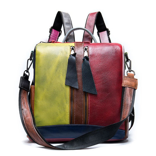Westal Vintage Genuine Leather Women’s Backpack – Colourful Patchwork Design