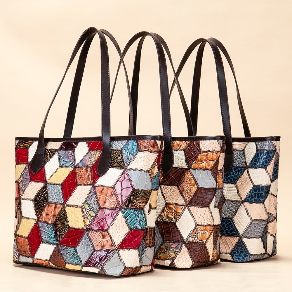 Women’s Genuine Leather Vintage Patchwork Tote Handbag