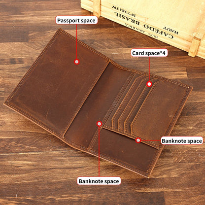 Crazy Horse Genuine Leather RFID Bifold Wallet – Vintage Travel & Passport Holder