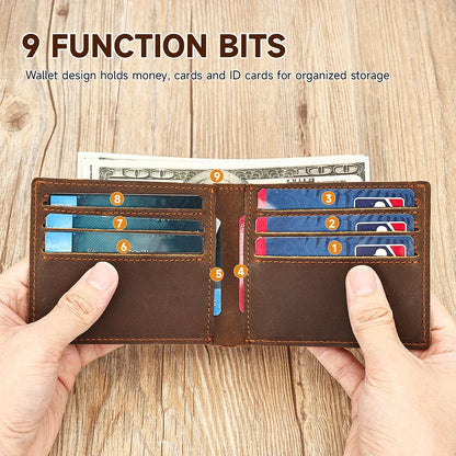 Crazy Horse Genuine Leather Minimalist Slim Bifold Wallet