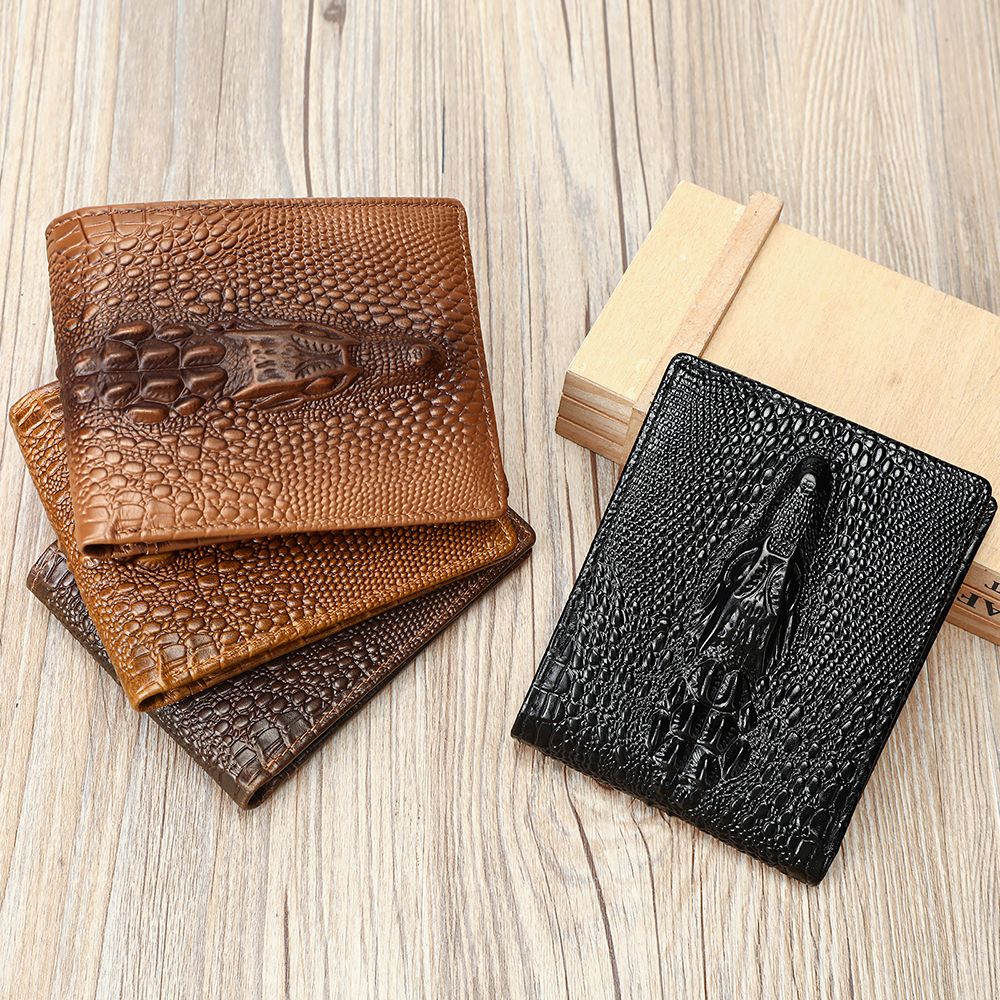 Crocodile-Pattern RFID Anti-Theft Leather Bifold Wallet – Vintage Waterproof Design