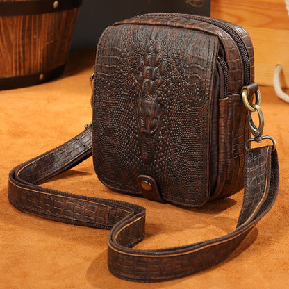 Crocodile-Print Leather Small Crossbody Sling Bag – Waterproof Messenger for Daily Work