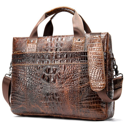 Crocodile-Texture Leather Briefcase – Waterproof Laptop Bag for Men