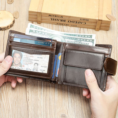 Designer Men’s Bifold Short Wallet with Front Coin Pocket – Slim Genuine Leather Purse