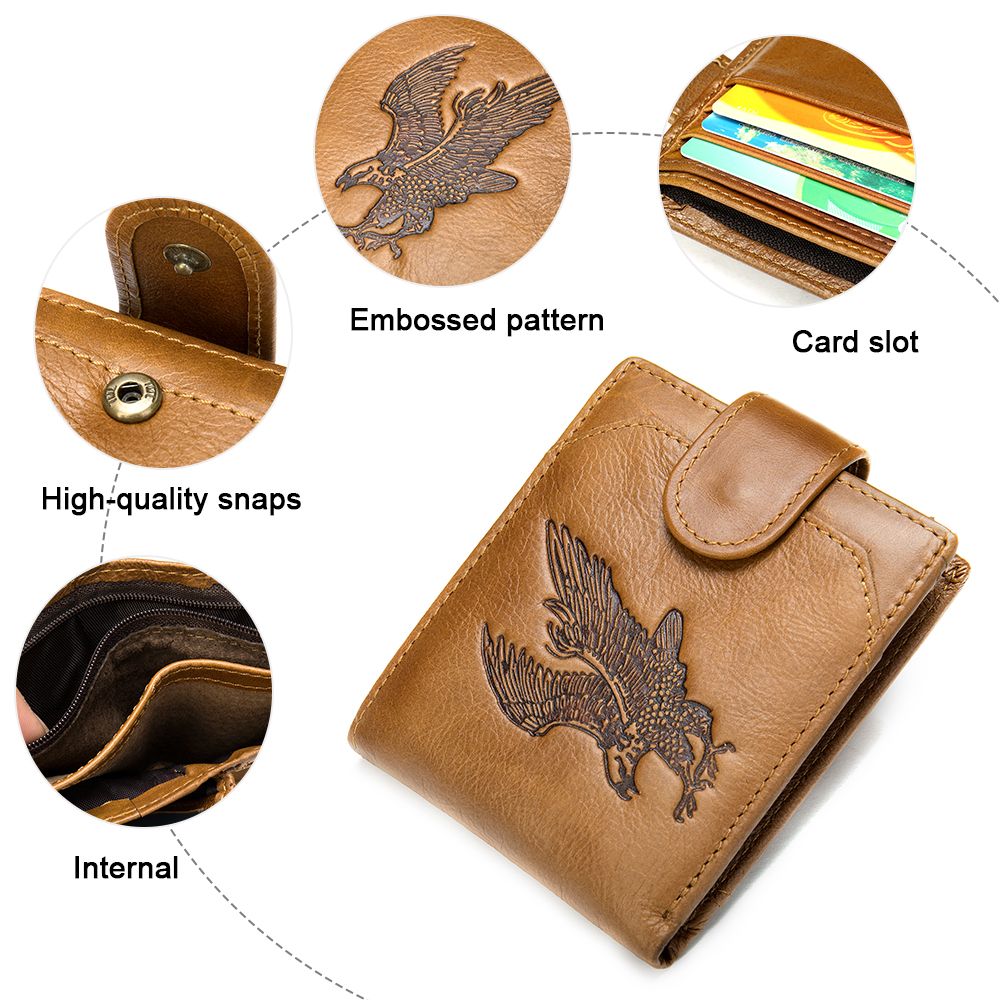 Eagle Embossed Cow Leather Bifold Wallet – Compact Short Wallet