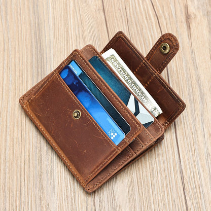 Gentlemen’s Genuine Leather Slim Wallet with Coin Pocket – Vintage Short Card Holder