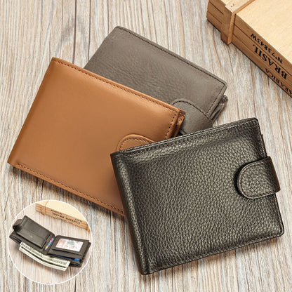 Genuine Cow Leather Short Bifold Wallet with Coin Pocket – Slim & Waterproof