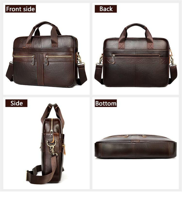 Men’s Genuine Cowhide Leather 15″ Business Laptop Briefcase & Messenger Bag