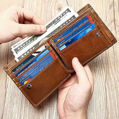 Genuine Leather Bifold Wallet for Men – RFID Blocking & Waterproof