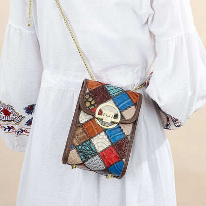 Women’s Genuine Leather Bohemia Patchwork Chain Shoulder Bag