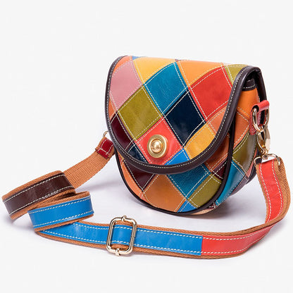 Women’s Genuine Leather Multi-Color Boho Geometric Crossbody Bag