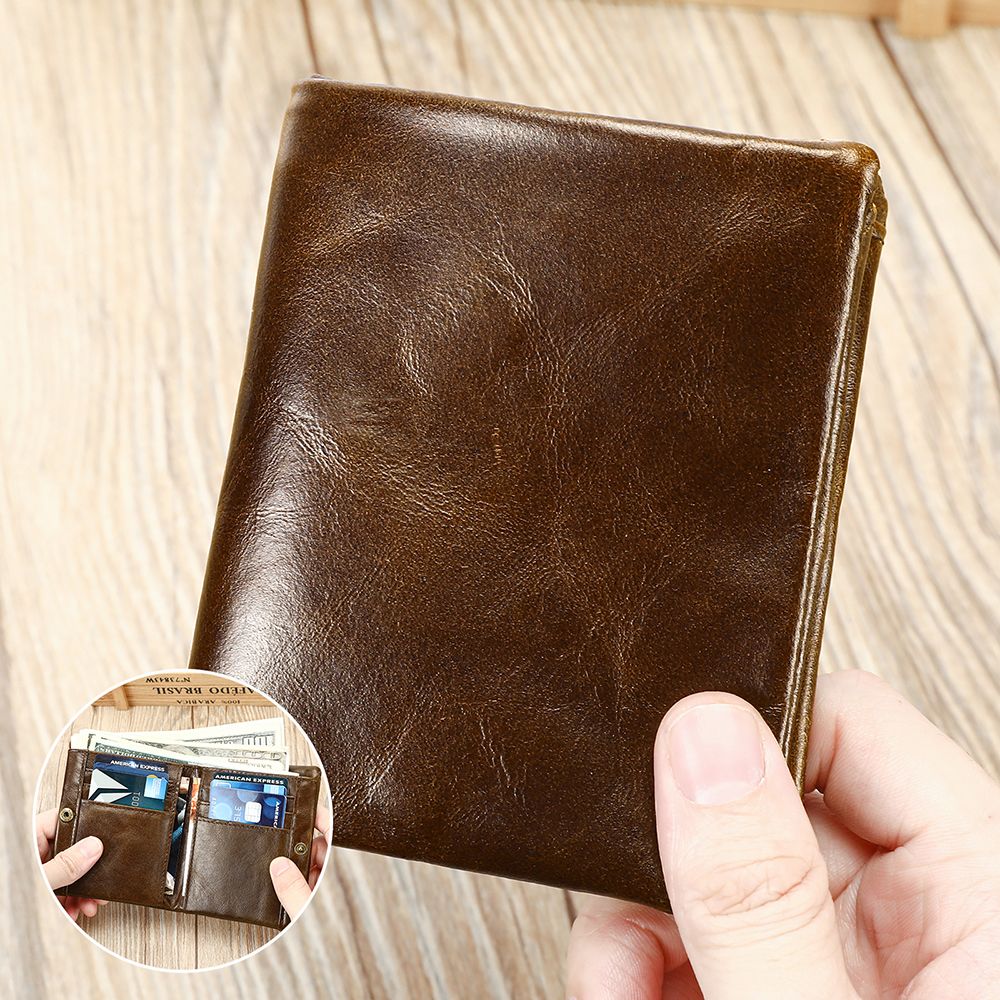 Genuine Leather Card Holder Wallet – RFID-Safe with Zipper Coin Pocket