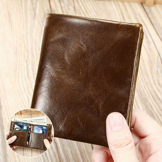 Genuine Leather Card Holder Wallet – RFID-Safe with Zipper Coin Pocket