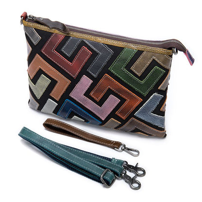 Women’s Genuine Leather Messenger Clutch Bag with Detachable Strap