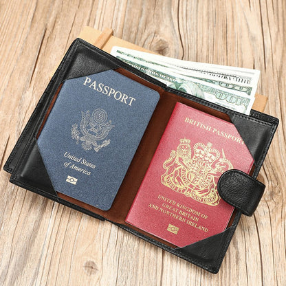 Genuine Leather Passport Holder Wallet with Card Slots & Coin Pocket – Vintage Travel Organiser