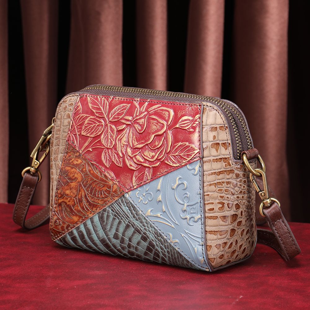 Women’s Genuine Leather Vintage Patchwork Messenger Crossbody Bag