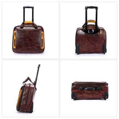 Men’s Genuine Leather Vintage 16″ Carry-On Trolley Case