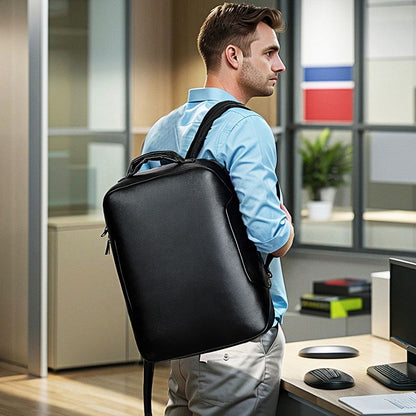 Leather Business Laptop Backpack – Waterproof 15.6″ Travel & Work Companion