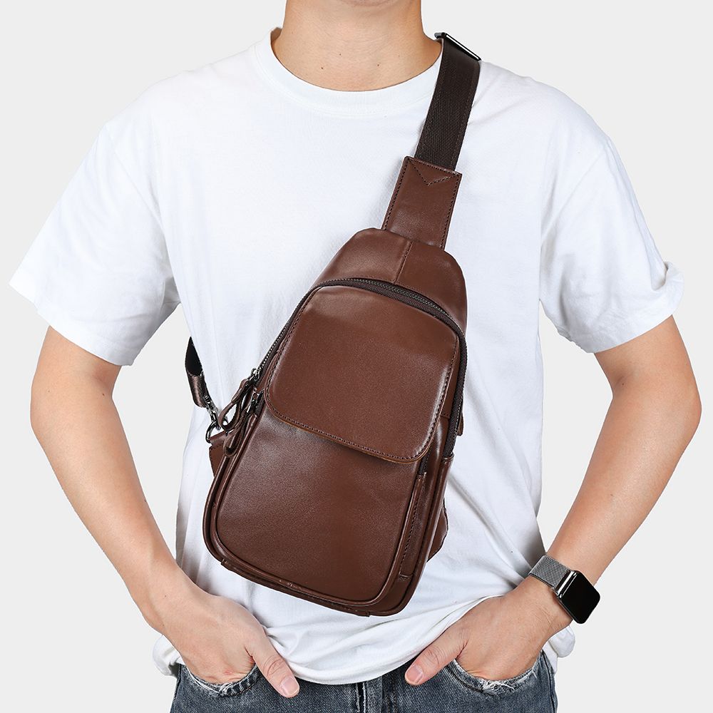 Leather Crossbody Chest Bag – Waterproof Single-Shoulder Sling for Travel & Daily Carry