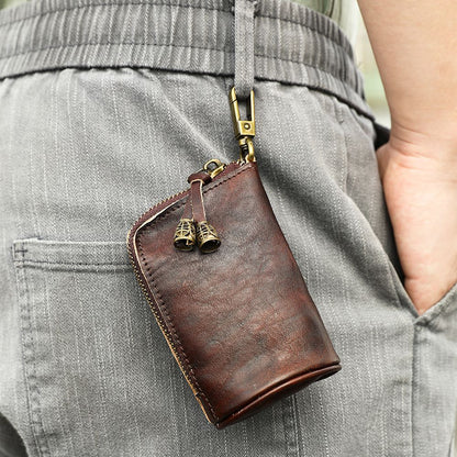 Leather Zipper Coin Purse – Mini Vintage Wallet for Men