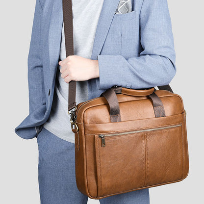 Men’s Leather Office Briefcase – 14″ Laptop & Document Messenger Bag for Business