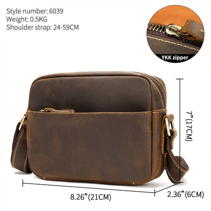 Men’s Vintage Crazy Horse Cow Leather Crossbody – Classic Shoulder Messenger
