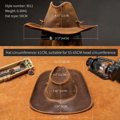 Men’s Vintage Crazy Horse Genuine Leather Western Trucker Sun Hat