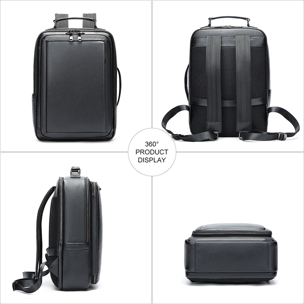 Modern Genuine Leather Business Laptop Backpack – 15″ Expandable Travel & Work Bag