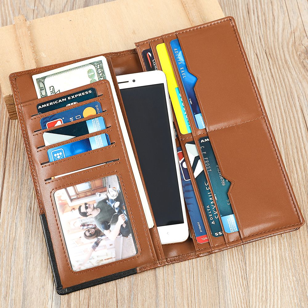 RFID Blocking Genuine Leather Long Wallet with Phone Pocket – Vintage Travel Clutch for Men