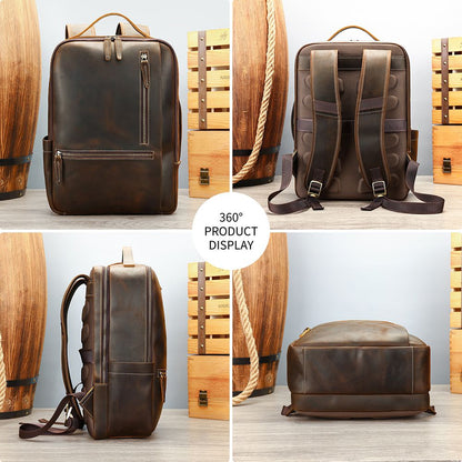 Urbanex Full Grain Cow Leather Travel Backpack – Waterproof, Large-Capacity Laptop Rucksack
